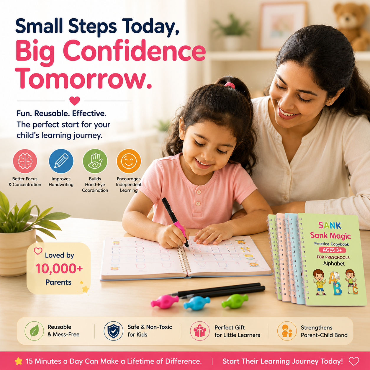 Buycool Magic Practice Copybook Kit – Reusable Handwriting Workbook Set for Kids (Ages 2+) | 4 Books + 10 Refills