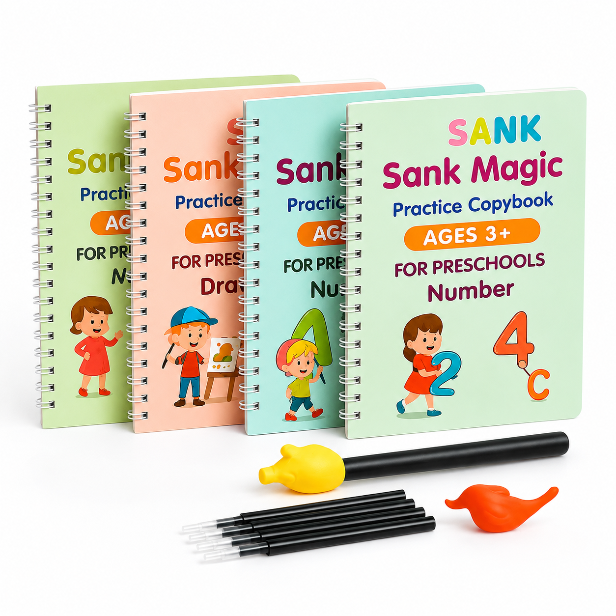 Buycool Magic Practice Copybook Kit – Reusable Handwriting Workbook Set for Kids (Ages 2+) | 4 Books + 10 Refills